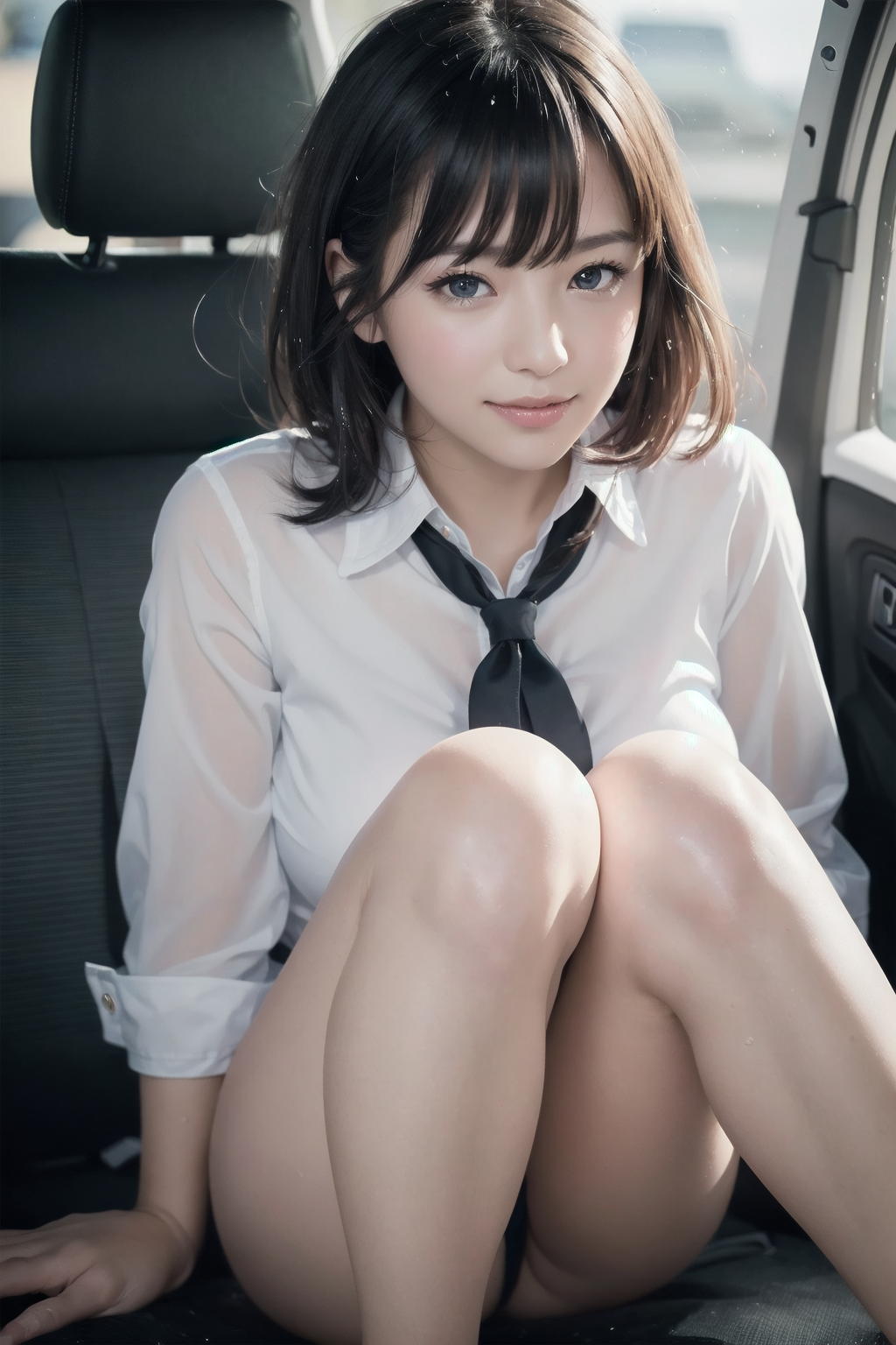 透明感抜群な美少女JKと車でデート