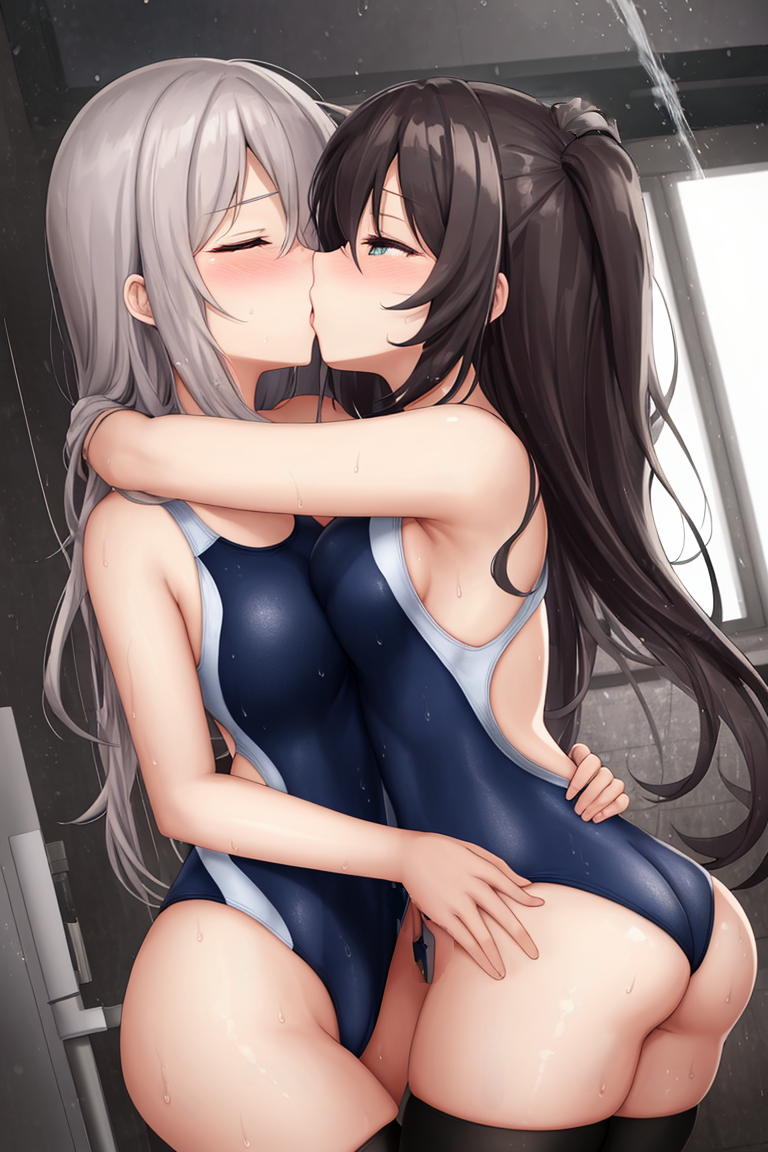 水着姿であまあまキスするレズカップルちゃん