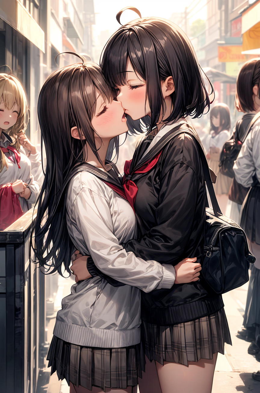 お互いを愛し合う姉妹が人目も憚らずしっとり百合キス